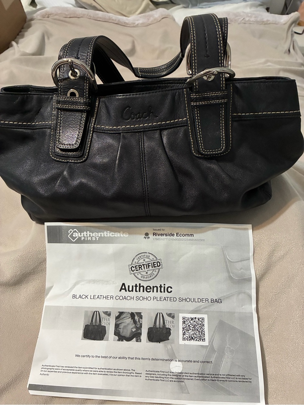 Coach Black Leather Soho Pleated Shoulder Tote with COA! PRICE IS NOT NEGOTIABLE
